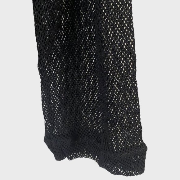 Isabel Leather & Mesh Button-Up Blouse Womens Medium Black Abstract Panel Top - Picture 10 of 14